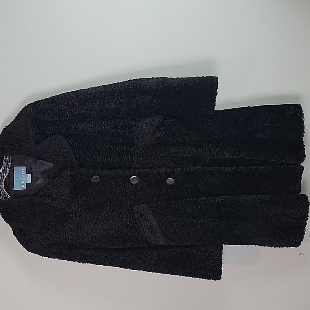 Nine West black fur trench coat Large